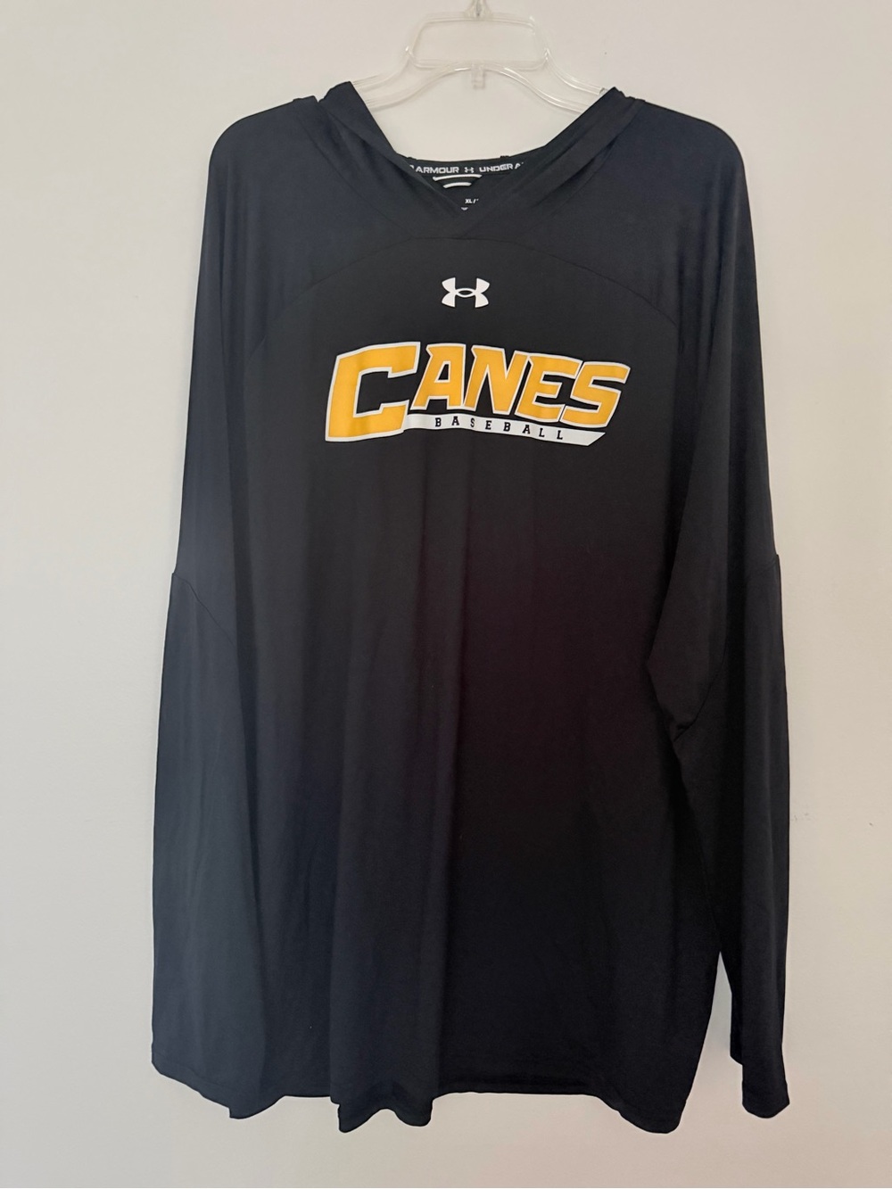 Under Armour Black Hooded Long-Sleeve Top with Gold 'CANES' Logo - adult XL